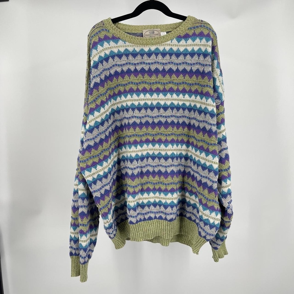 Pronto Uomo Vintage 90s Men's L Knit Sweater‎ Geometric Indie Italy Striped Fall
